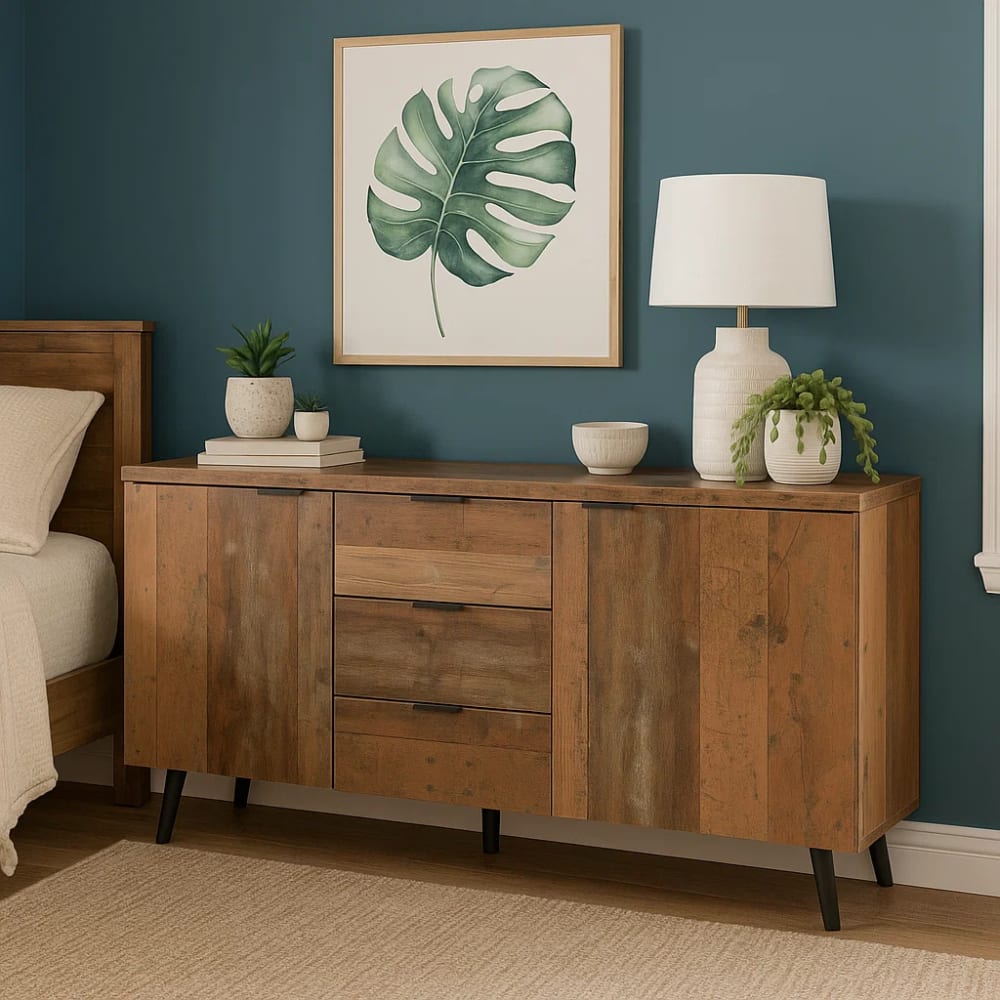 Buffet de chambre en bois effet rustique avec 2 portes et 3 tiroirs - Maisons du Monde