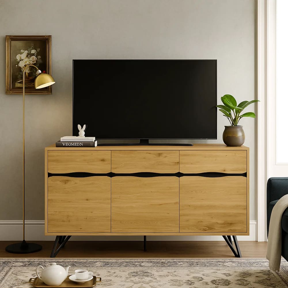 Mueble de TV de madera natural con cajones y puertas - Maisons du Monde