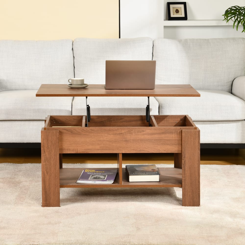 Table basse avec plateau relevable effet bois  marron 96*50