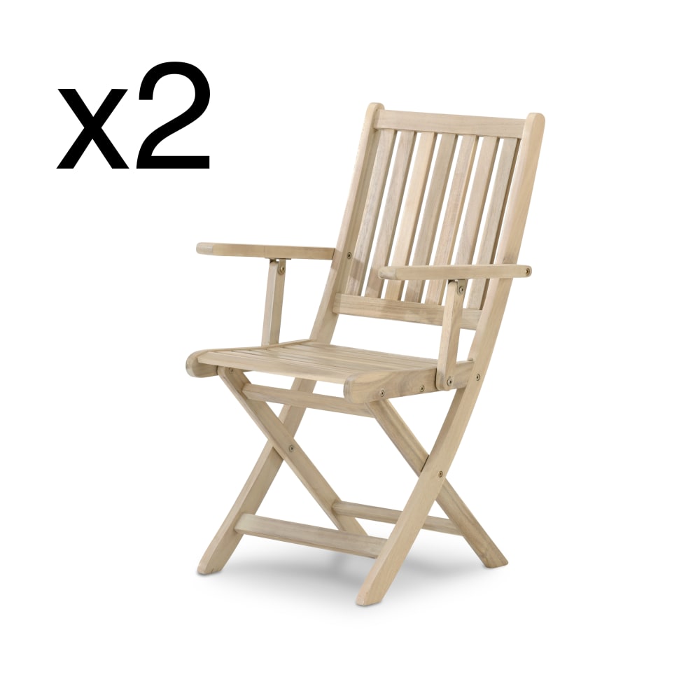 Pack de 2 sillas jardín plegables con brazos de madera color claro
