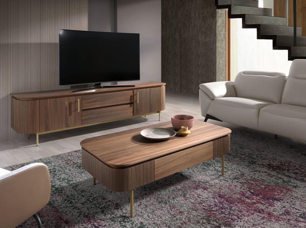 Couchtisch Walnuss und goldener Stahl - Maisons Du Monde