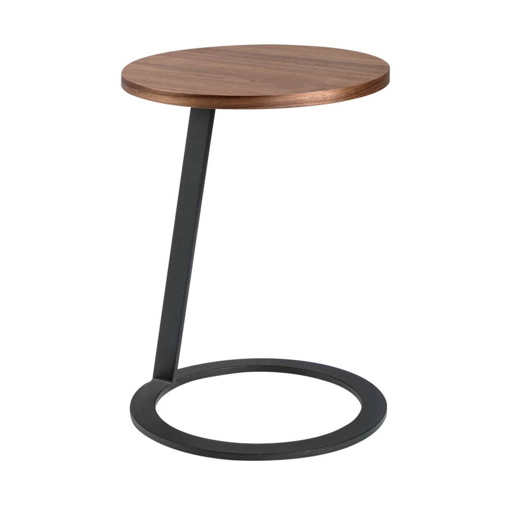 Table d'angle ronde en noyer et acier noir Table d'angle ronde en noyer et acier noir