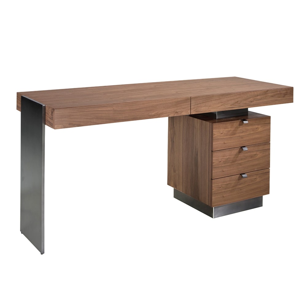 Bureau en noyer et acier poli foncé