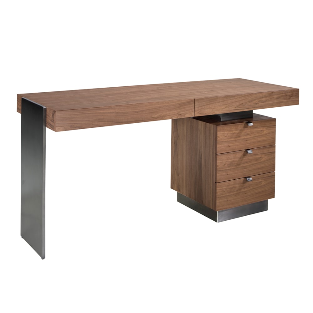Scrivania in noce e acciaio lucido scurito - Modello Contemporaneo - Marrone - LEGNO