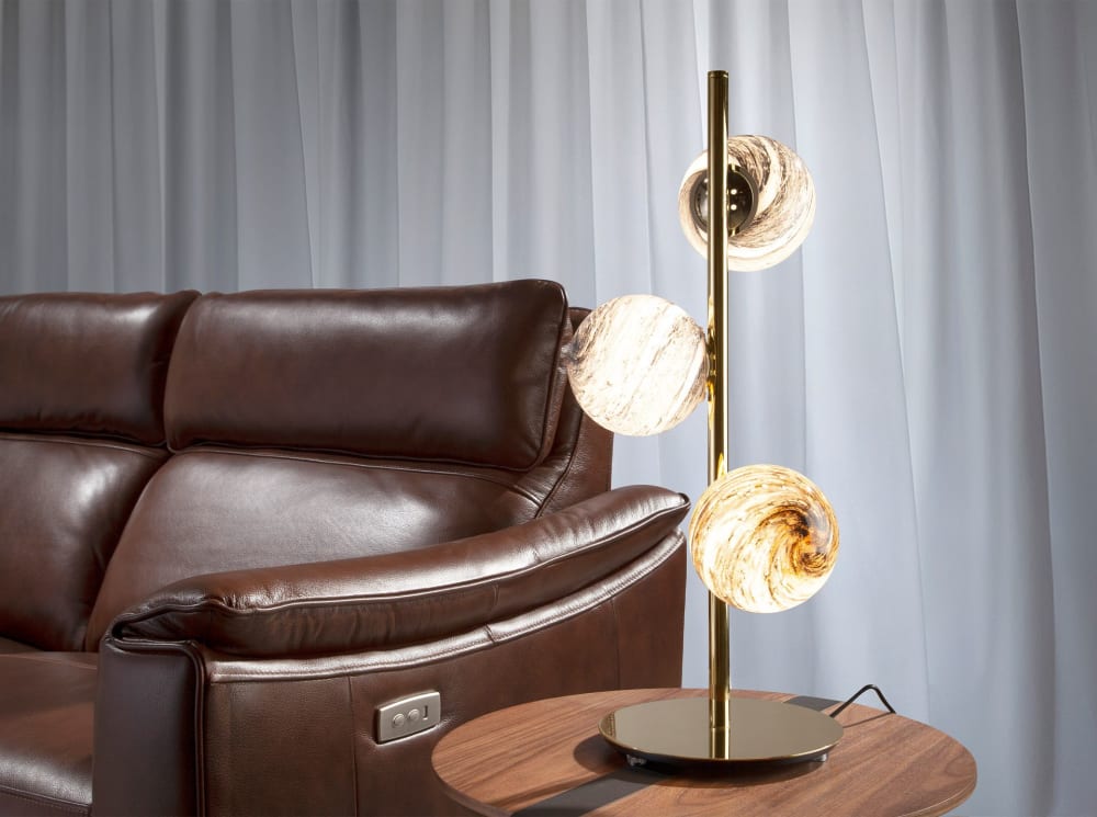 Lampada da tavolo in acciaio inox - Modello Contemporaneo - Dorato - Vetro