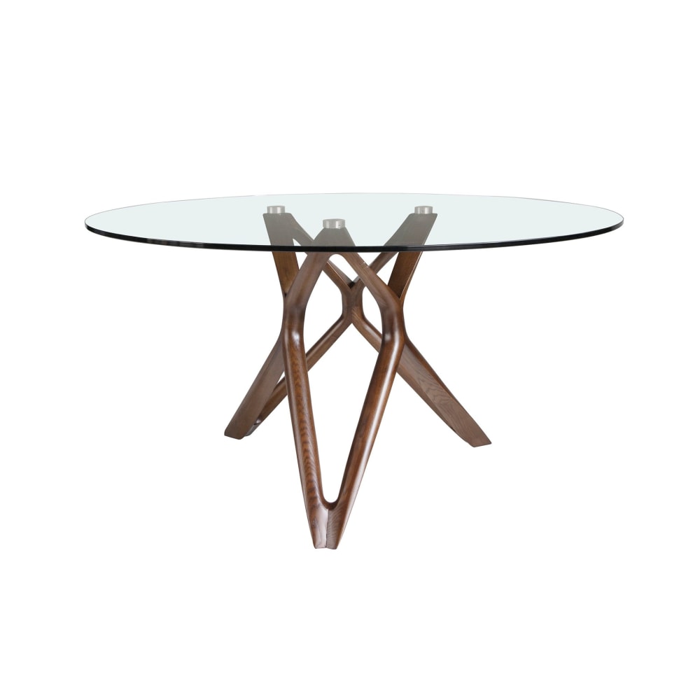 Table à manger ronde verre trempé et noyer Table à manger ronde verre trempé et noyer