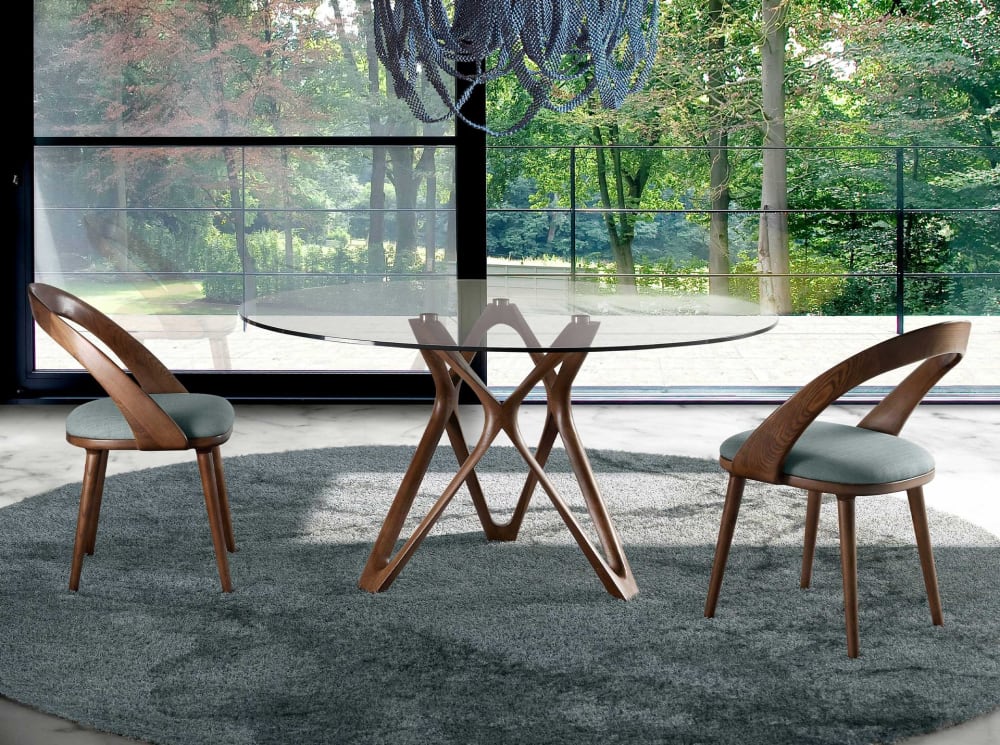 Table à manger en verre et pieds effet bois noyer ø140 x 75 cm - Maisons du Monde