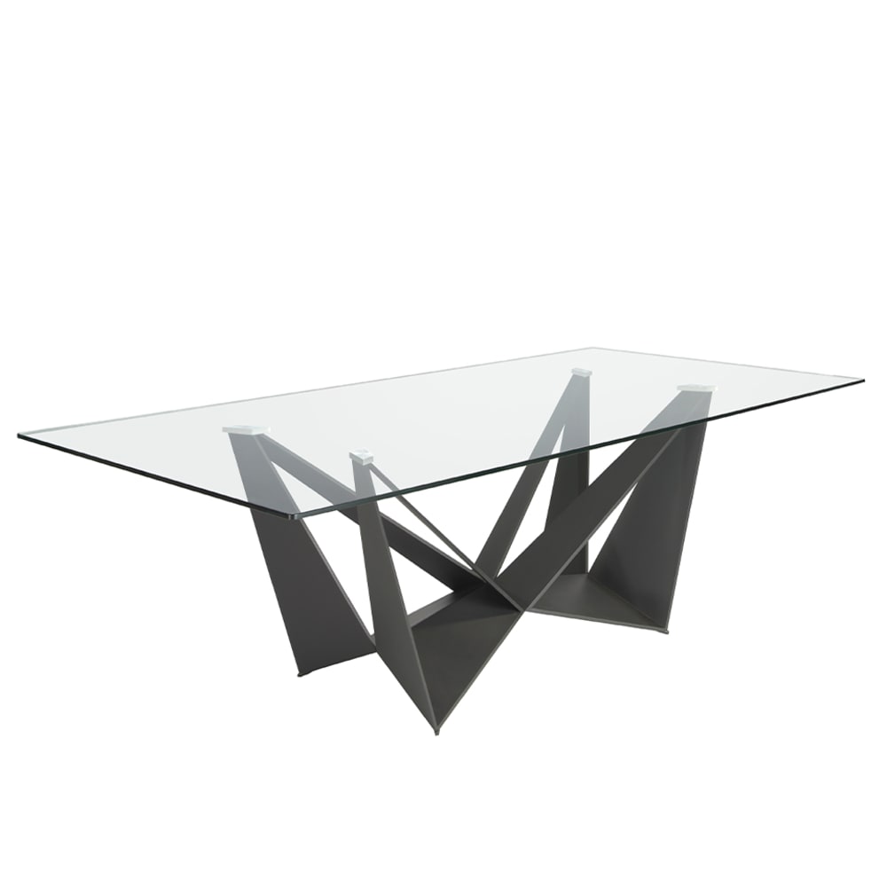 Mesa comedor rectangular cristal templado y acero negro