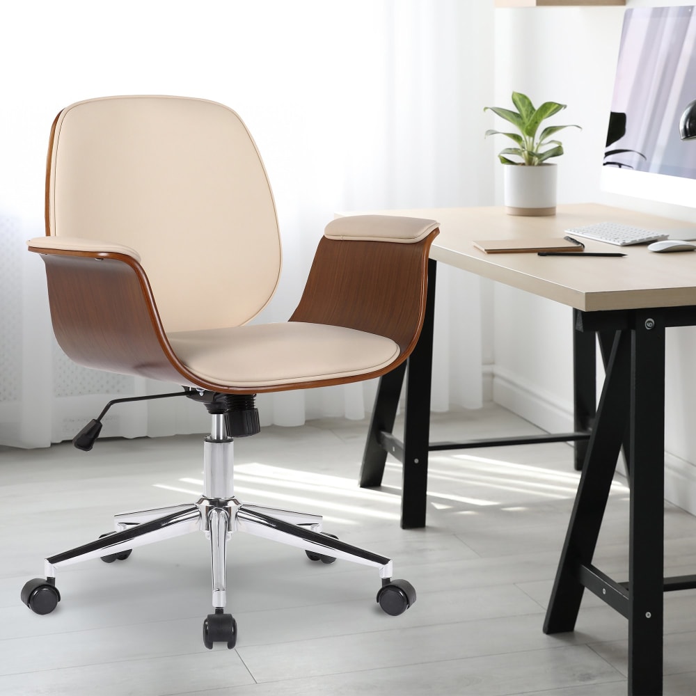 Silla de oficina giratoria regulable en madera nogal/crema