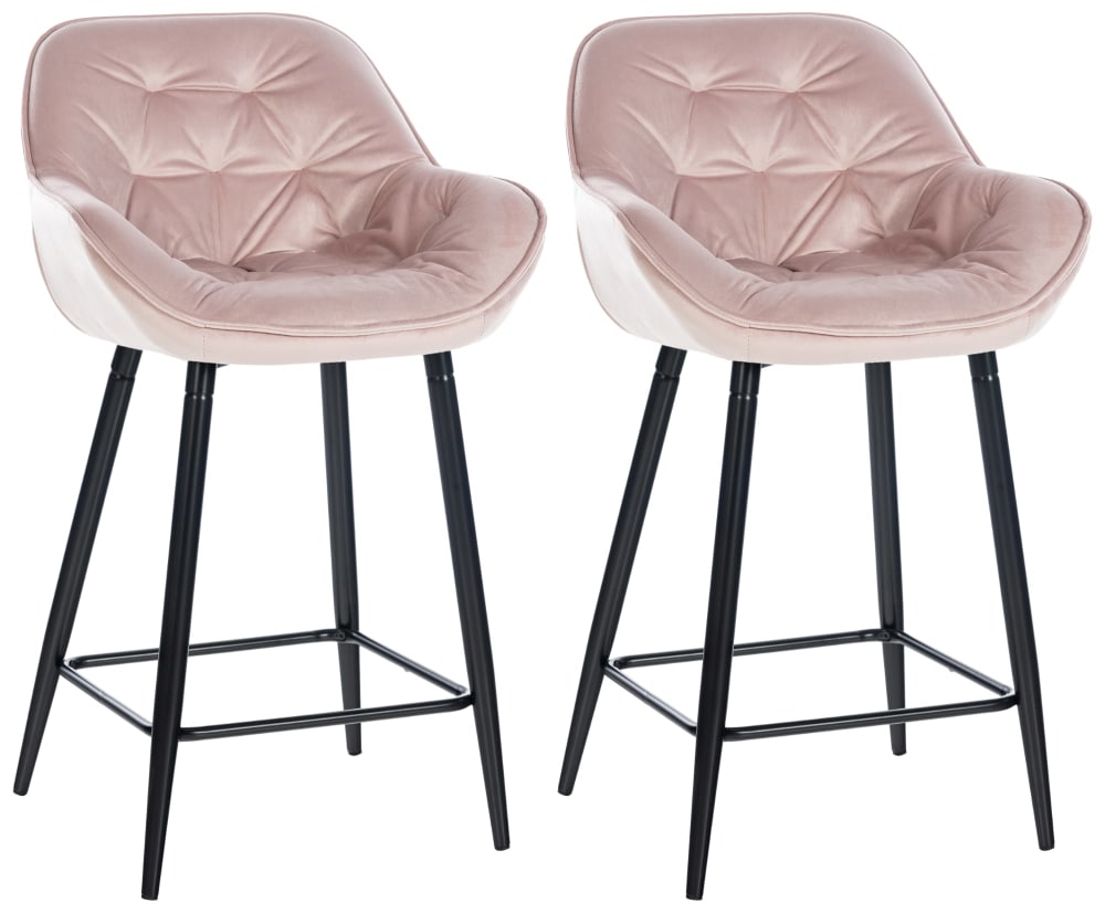 Set de 2 taburetes de bar con reposapiés en terciopelo rosado