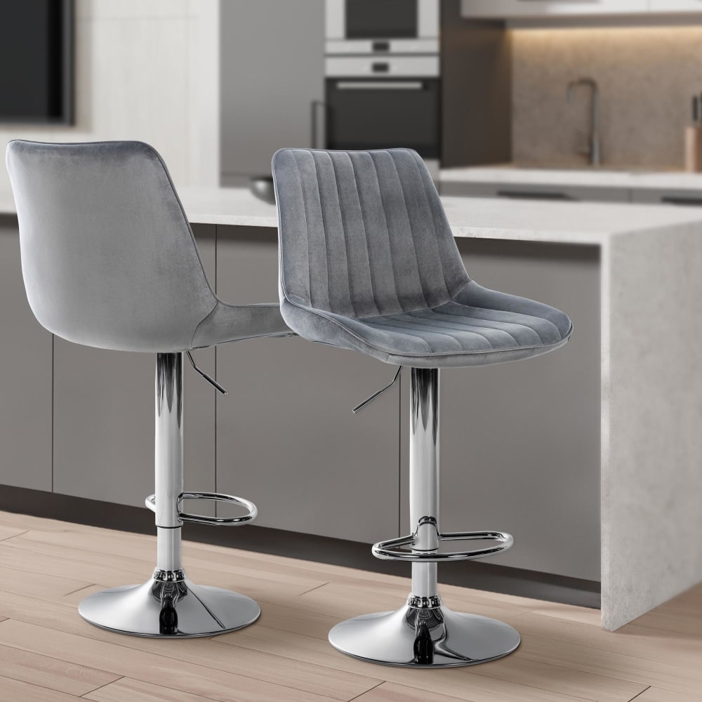 CLP Barhocker Samt höhenverstellbar drehbar Samt dunkelgrau style modern - Samt