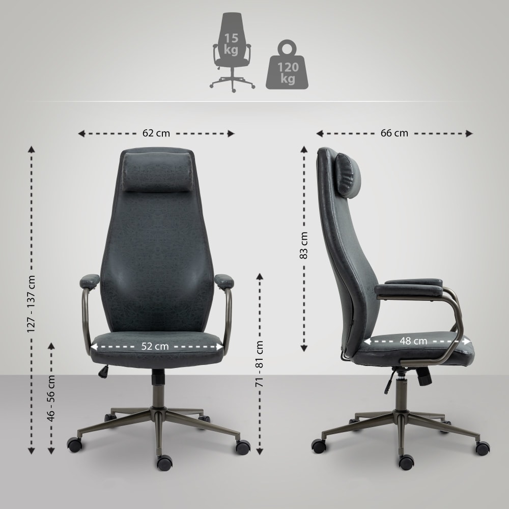 Bürostuhl  drehbar ergonomisch aus Kunstleder antik schwarz -