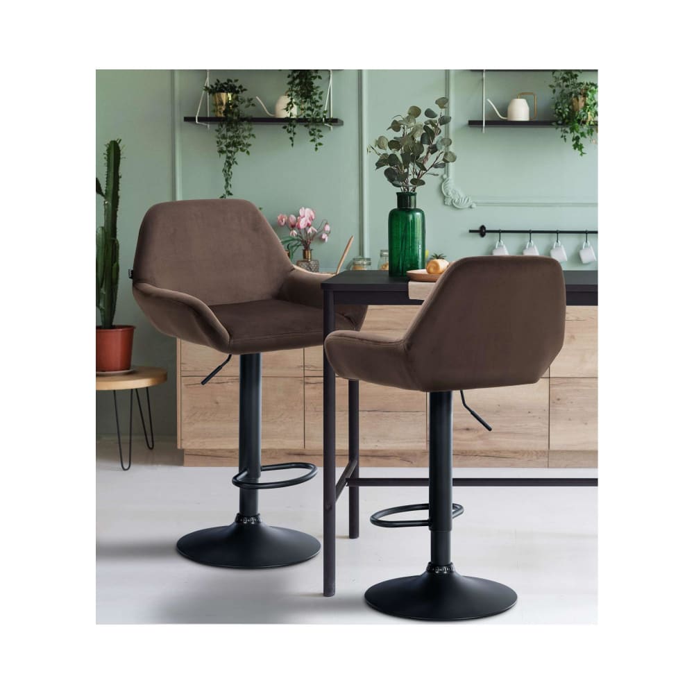 Tabouret de bar velours ajustable pivotant velours Marron