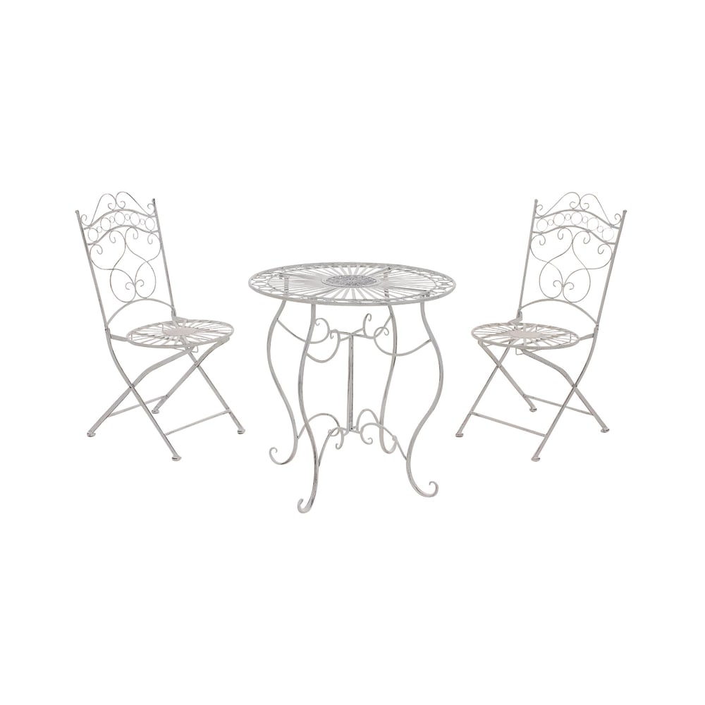Ensemble+table+et+chaises+de+jardin+en+metall+Blanc+antique