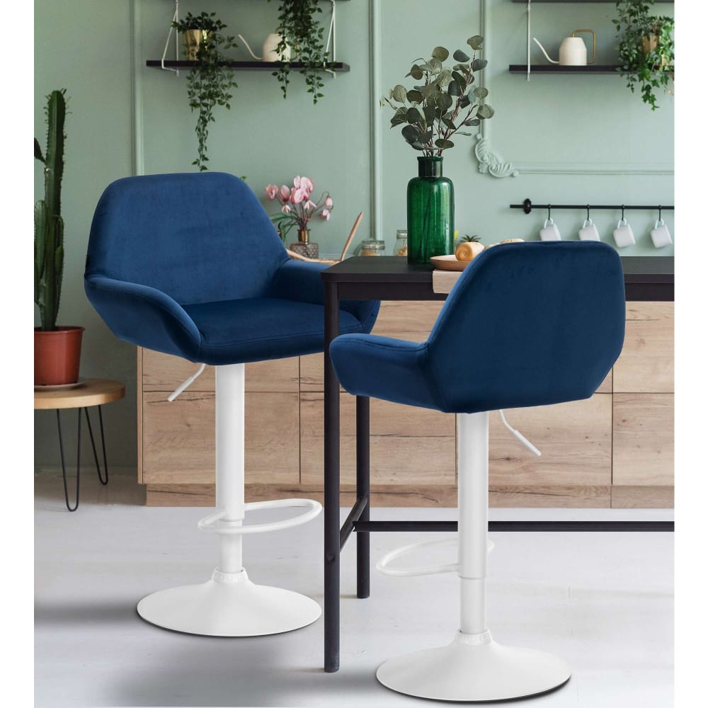 CLP Tabouret de bar velours ajustable pivotant samt bleu style contemporain Bleu Velours - 52x89x51cm