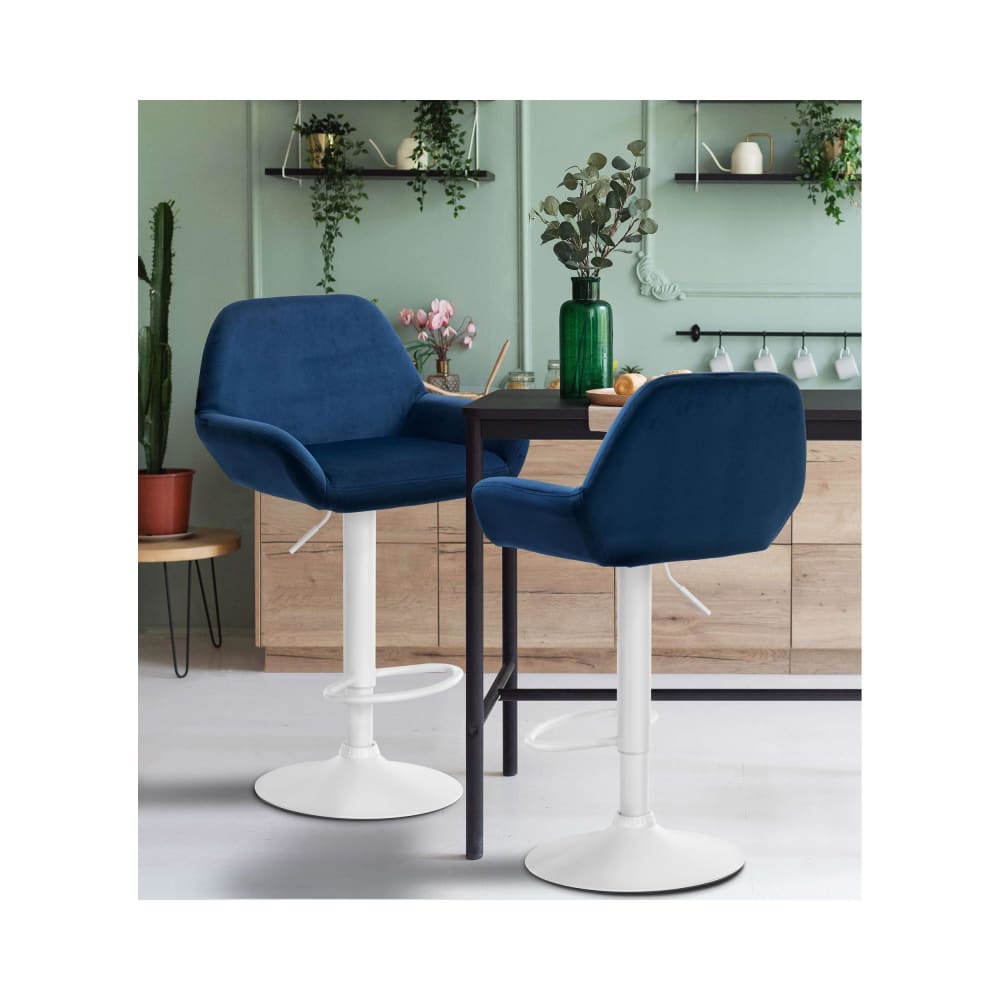 Tabouret de bar velours ajustable pivotant velours Bleu