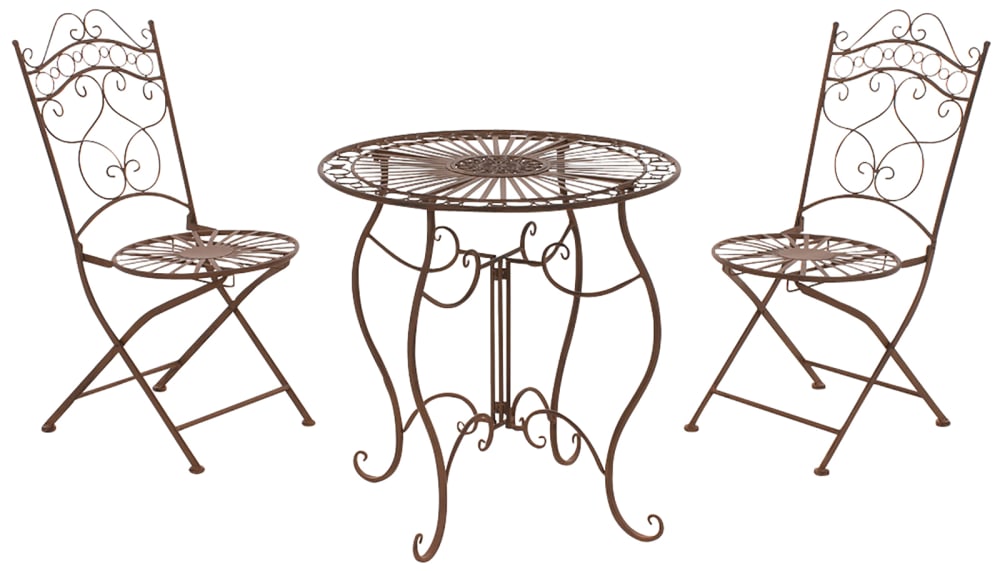 Set giardino con tavolo e 2 sedie in Metallo antico marrone - Modello Country - Metallo