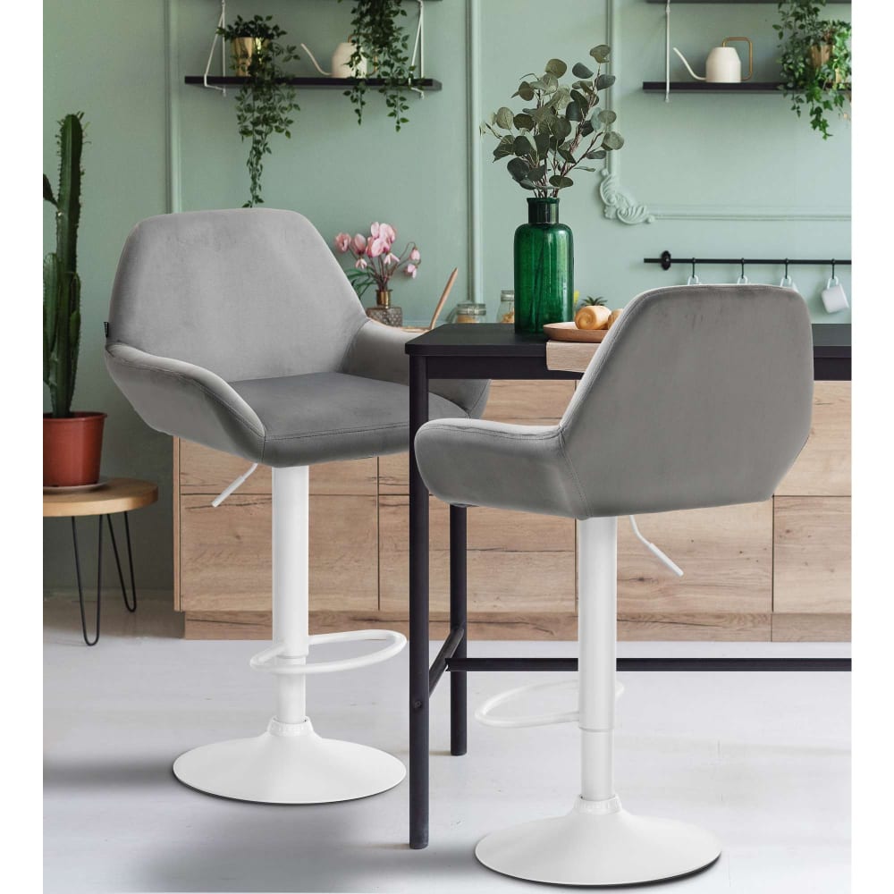 Tabouret de bar velours ajustable pivotant samt gris