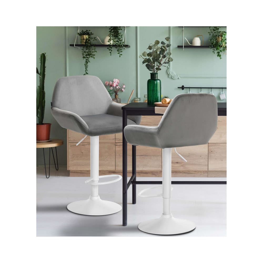 Tabouret de bar velours ajustable pivotant velours Gris