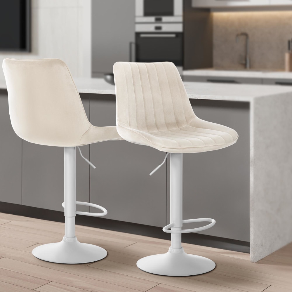 CLP Barhocker Samt höhenverstellbar drehbar Samt creme style modern Beige Samt