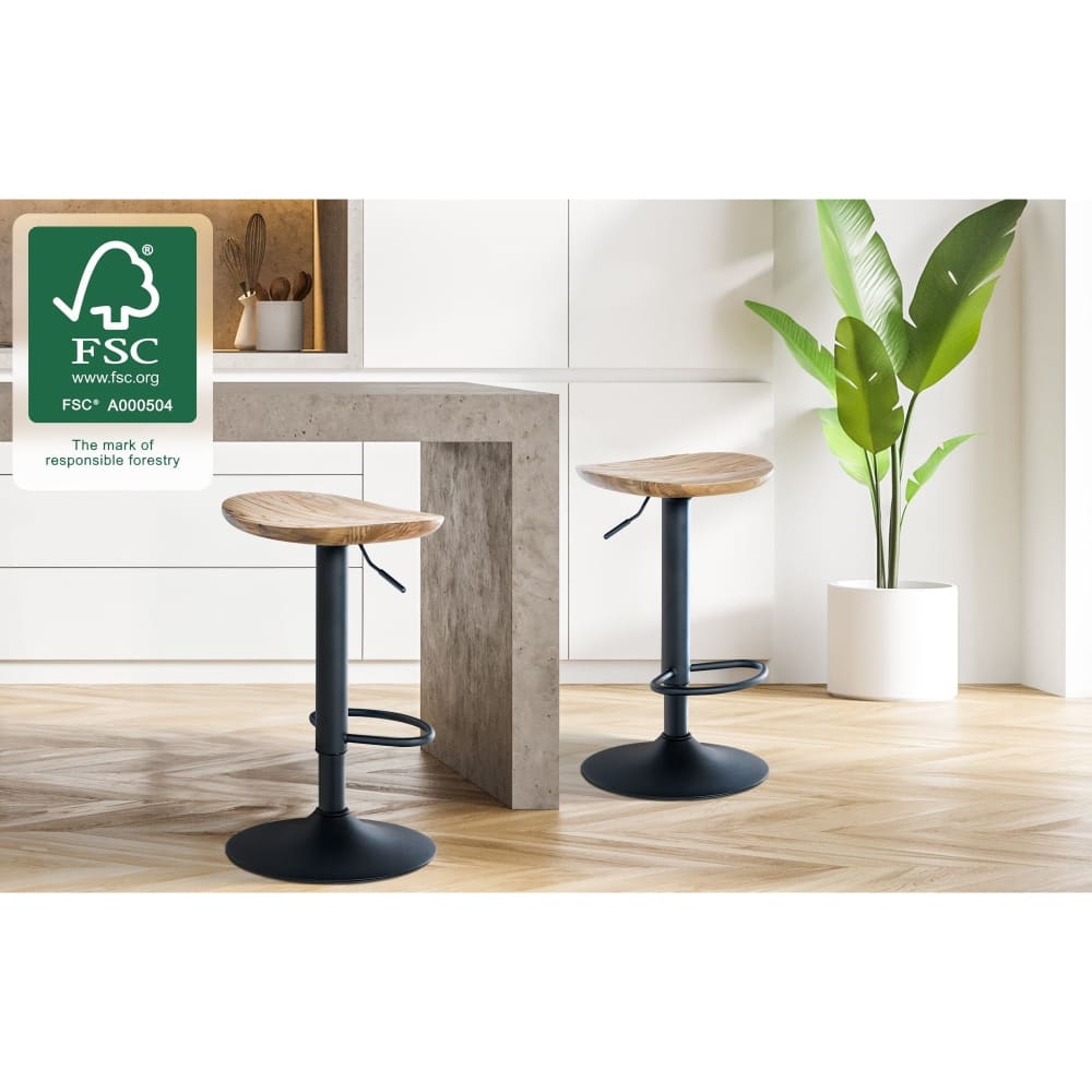 Set de 2 taburetes de bar regulable en madera natural