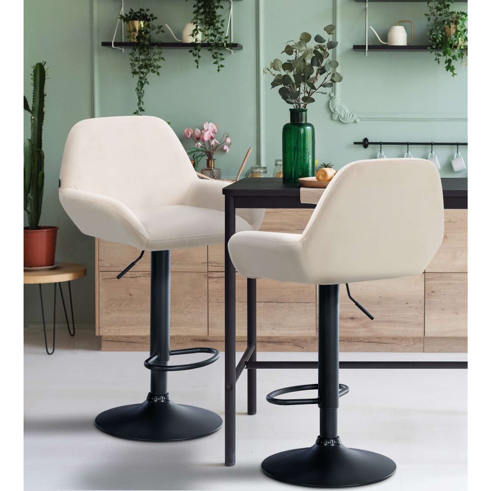 CLP Tabouret de bar velours ajustable pivotant samt crème style contemporain Beige Velours - 52x89x51cm