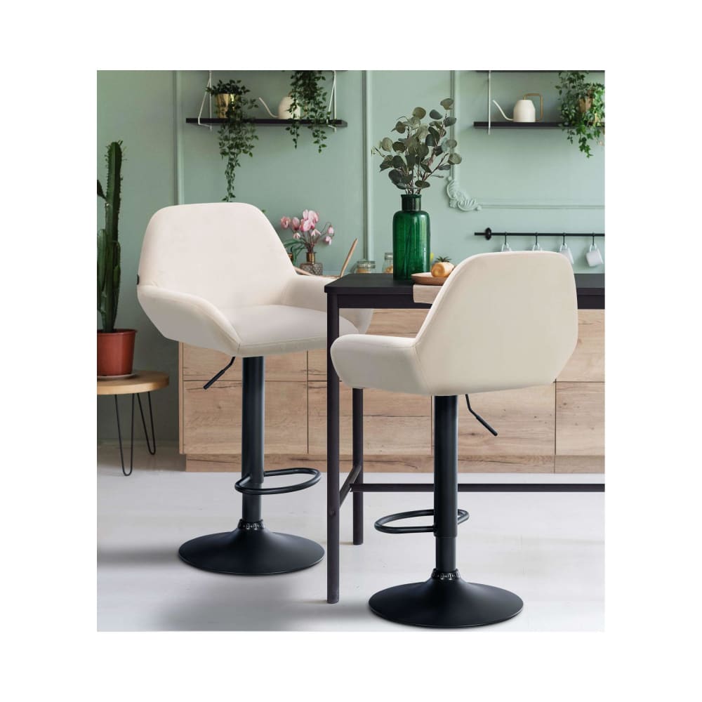 Tabouret de bar velours ajustable pivotant velours Crème