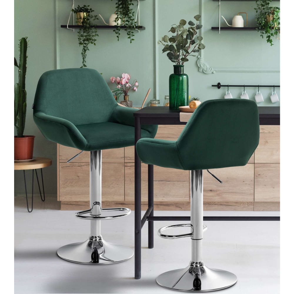 CLP Barhocker Samt höhenverstellbar drehbar Samt dunkelgrün style modern - Samt