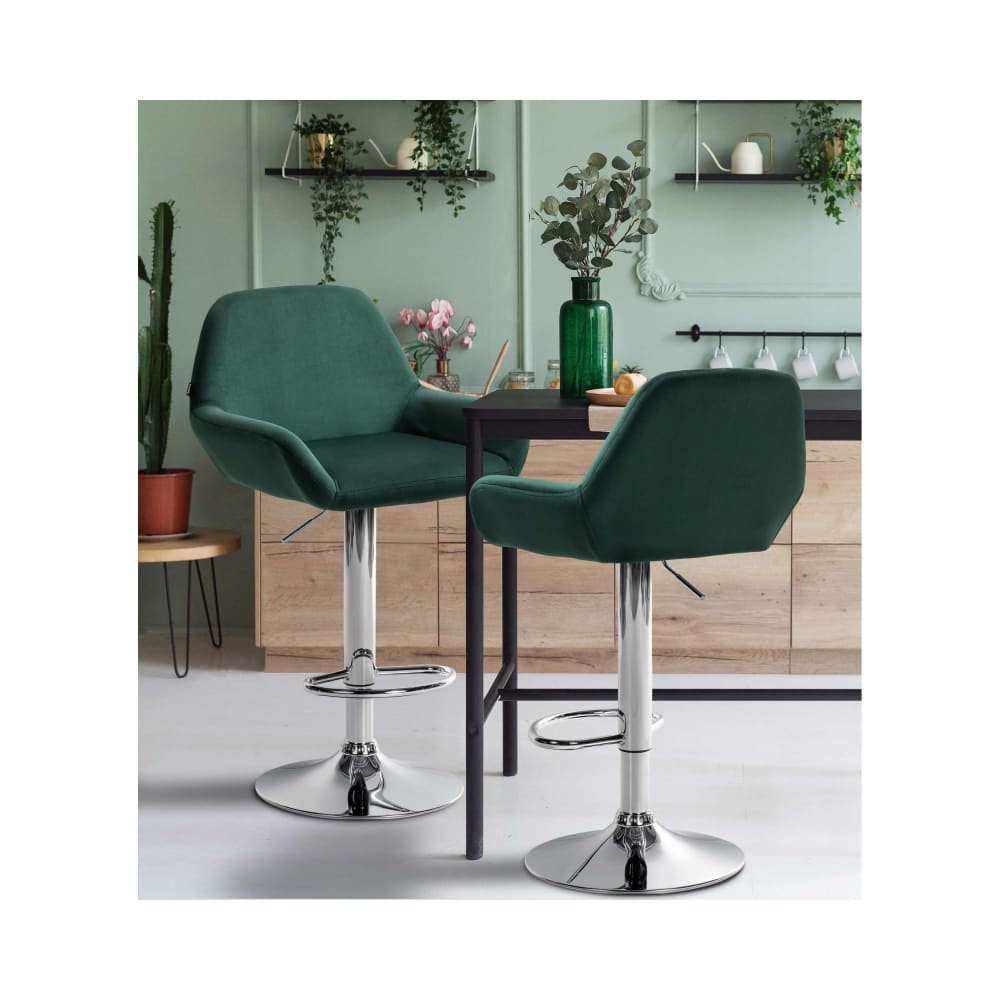 Tabouret de bar velours ajustable pivotant velours Vert foncé