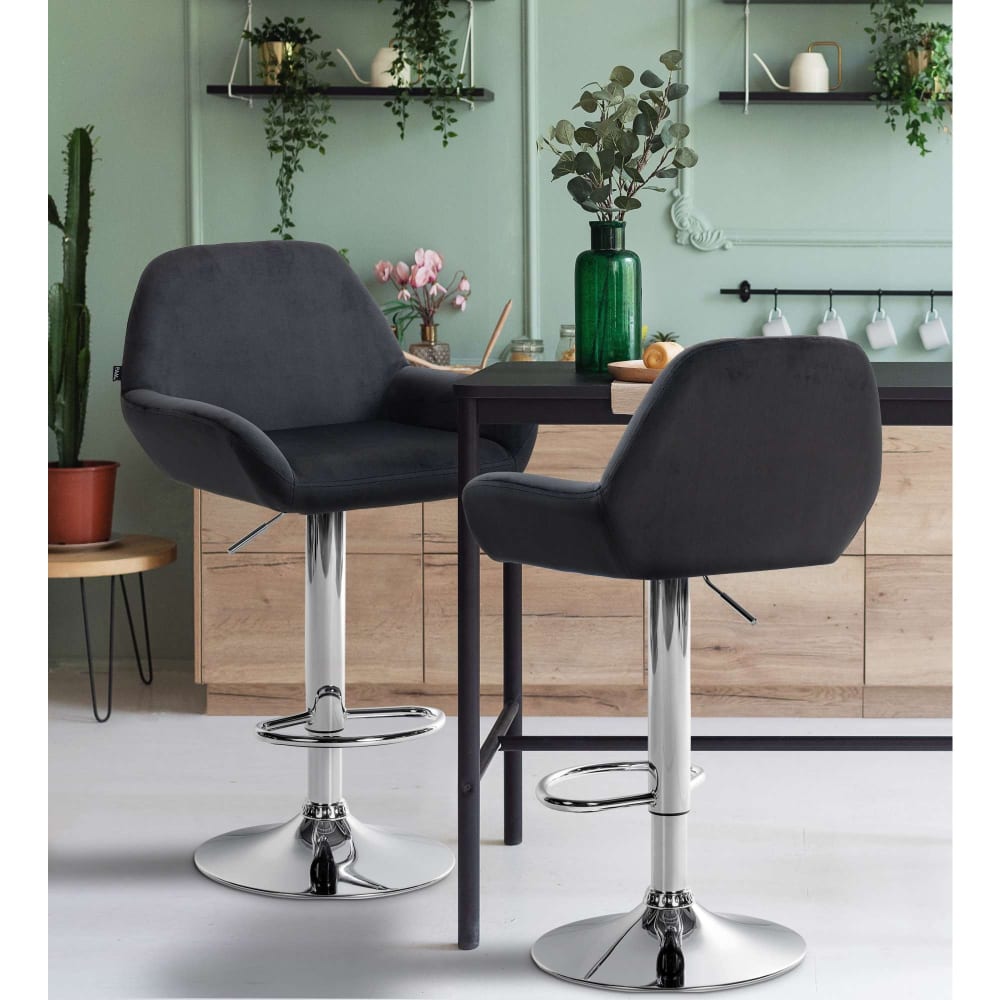Sgabello da bar regolabile in velluto colore nero - Modello Contemporaneo - Velluto