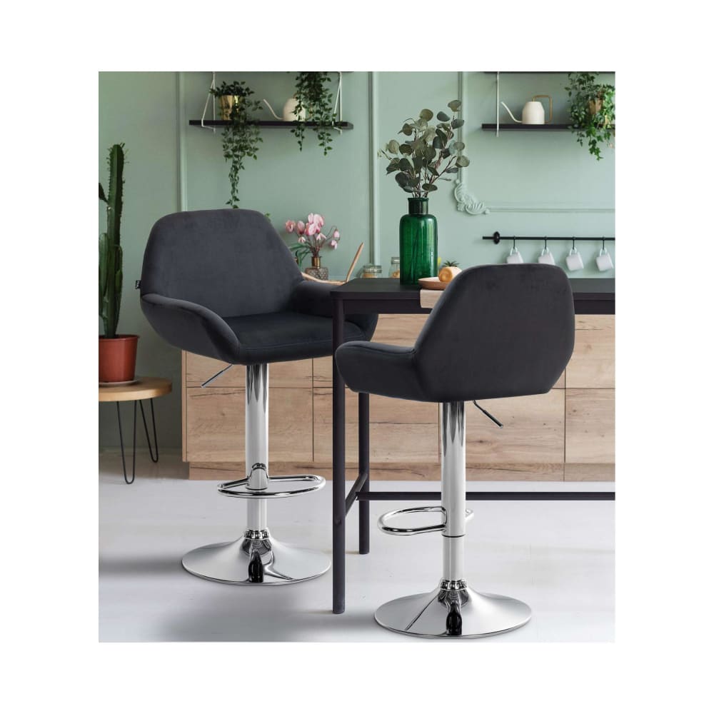 Tabouret de bar velours ajustable pivotant velours Noir