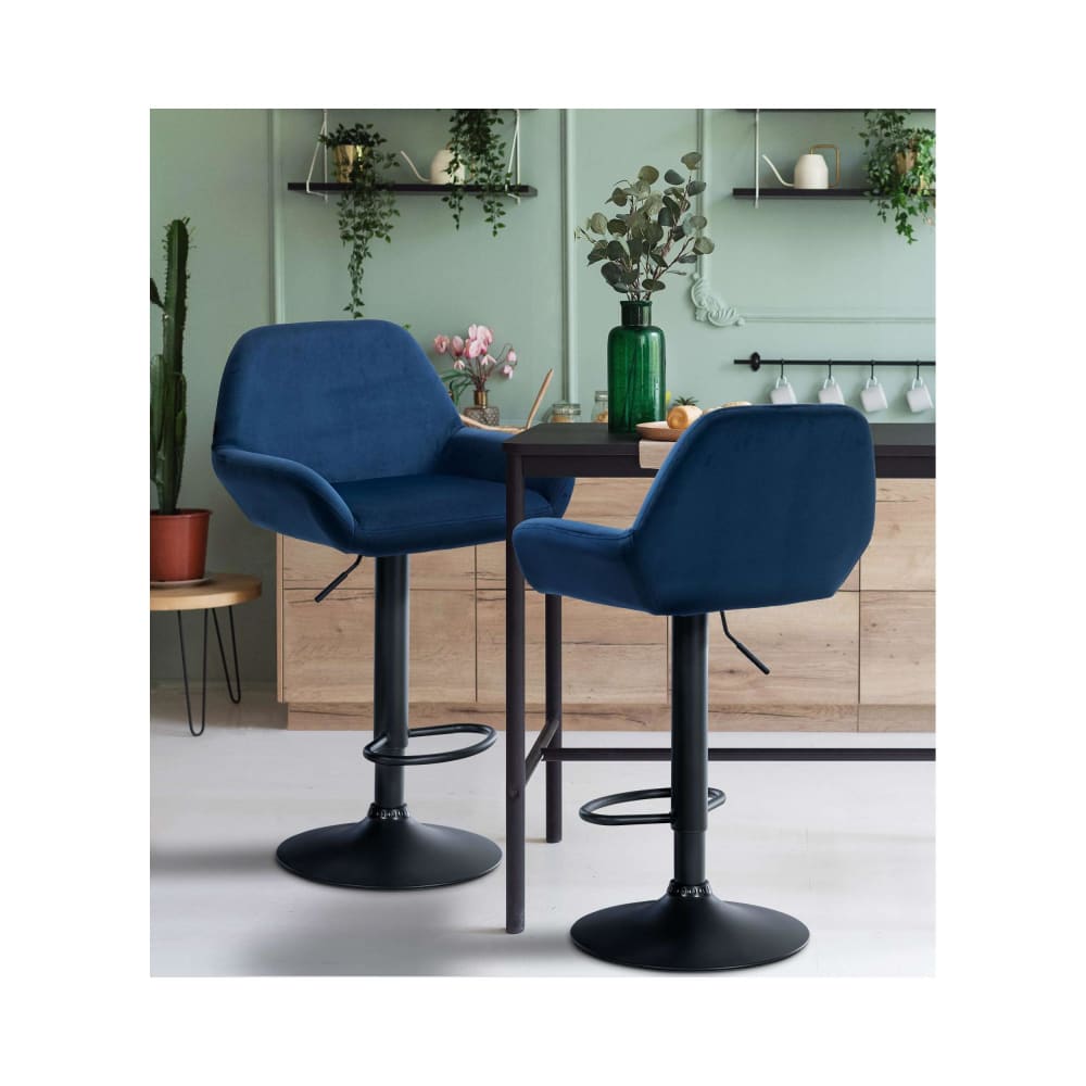 Tabouret de bar velours ajustable pivotant velours Bleu