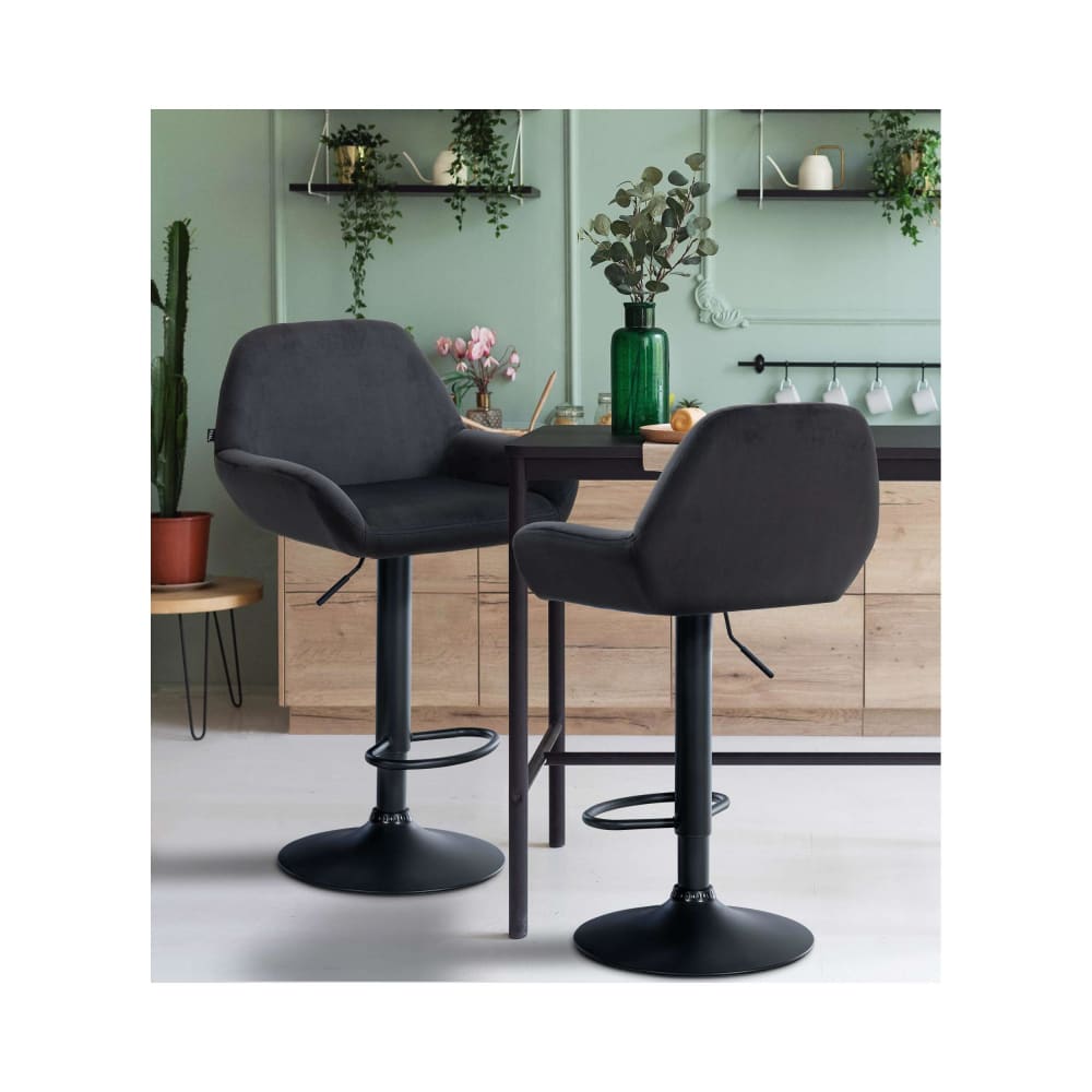 Tabouret de bar velours ajustable pivotant velours Noir