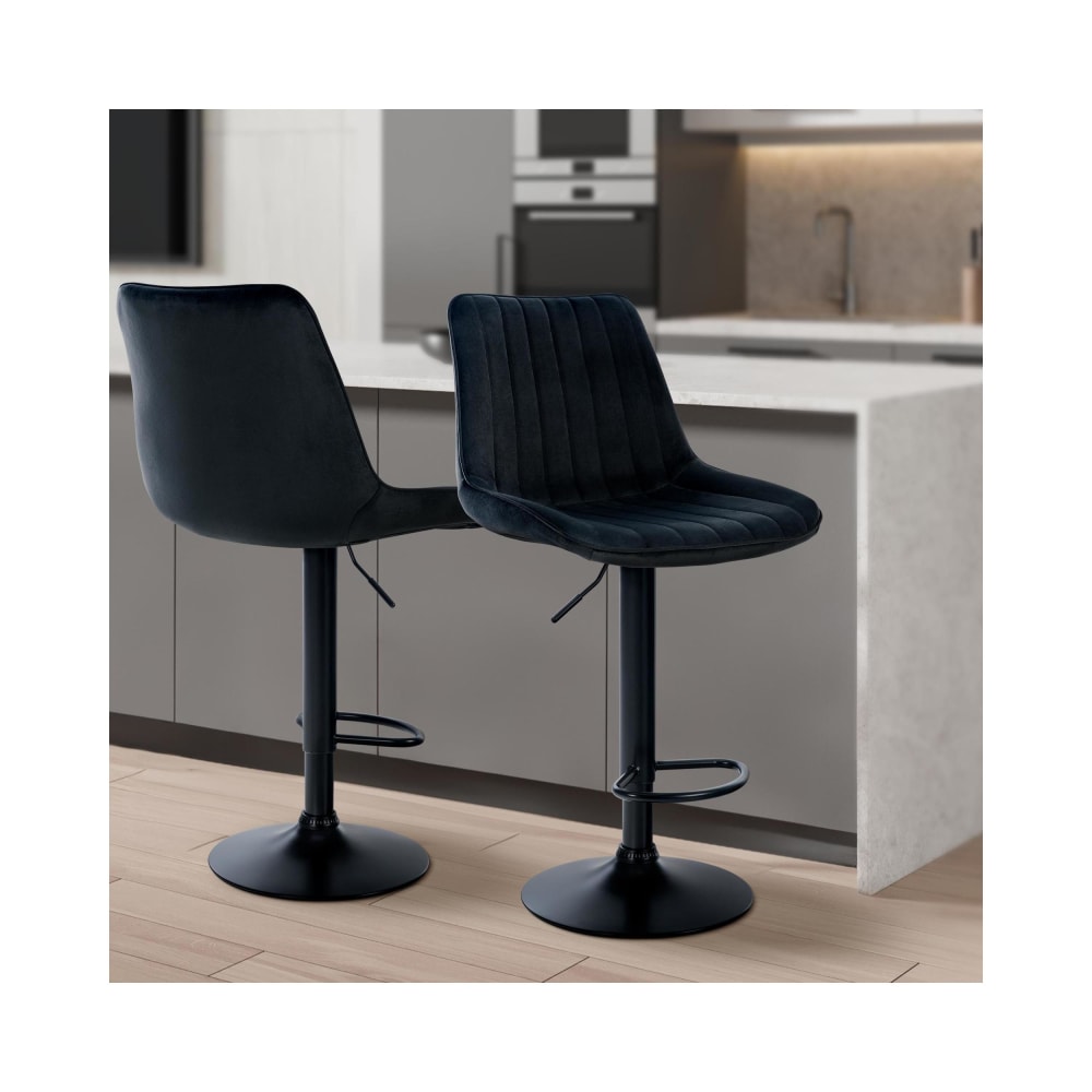 Tabouret de bar velours ajustable pivotant velours Noir