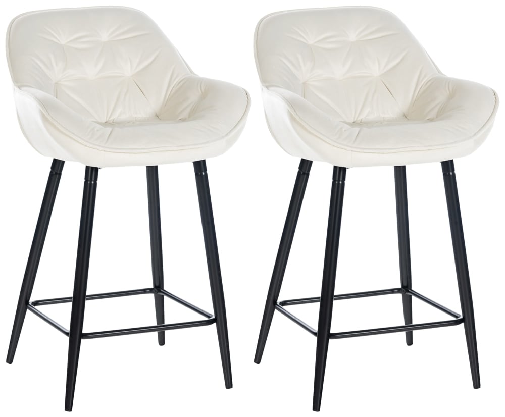Set de 2 taburetes de bar con reposapiés en terciopelo crema