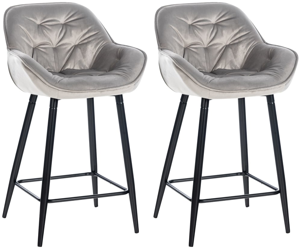 Set de 2 taburetes de bar con reposapiés en terciopelo gris