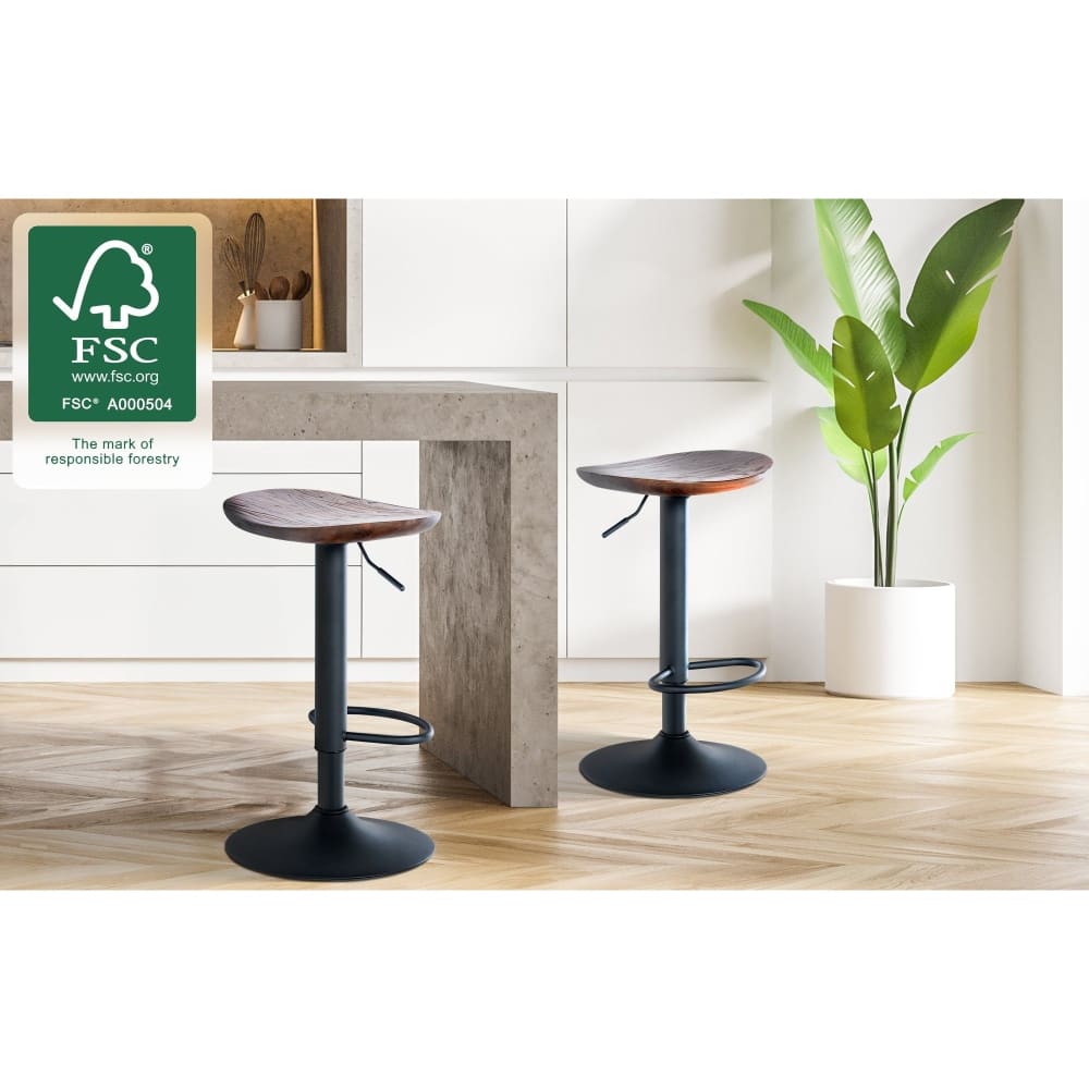CLP Tabouret de bar industriel réglable en holz noyer style contemporain Marron Bois - 39x56x41cm