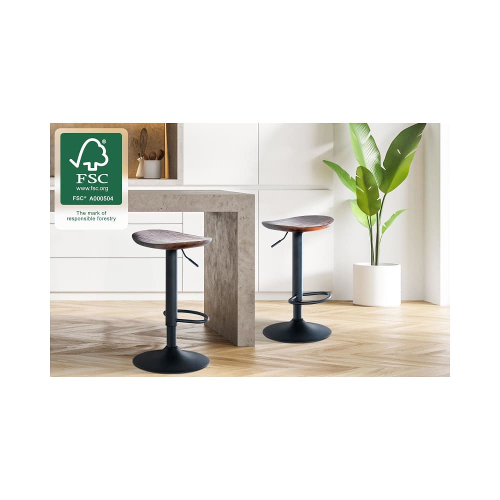 Tabouret de bar industriel réglable en bois Noyer