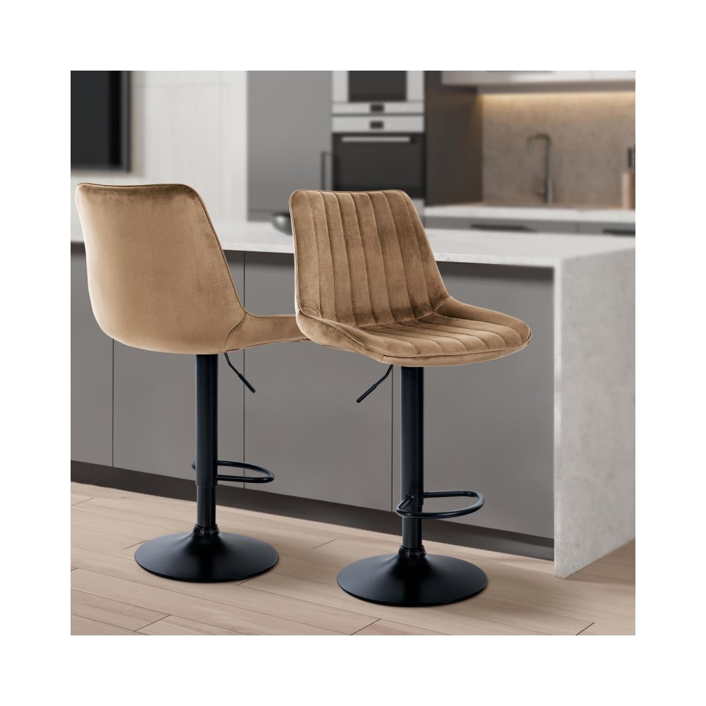 Tabouret de bar velours ajustable pivotant velours Marron