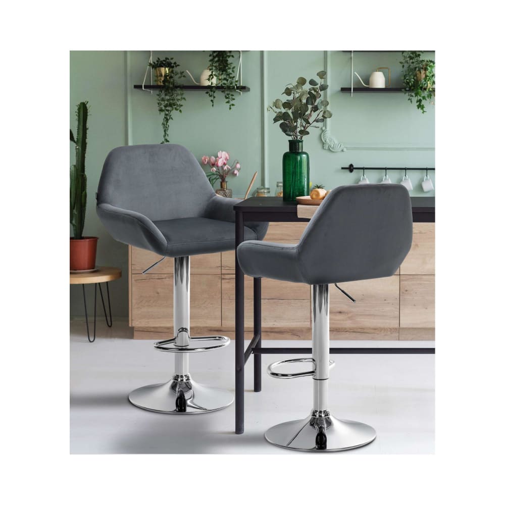 Tabouret de bar velours ajustable pivotant velours Gris foncé
