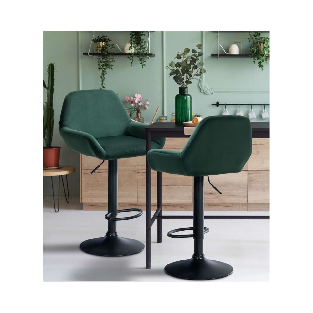 Tabouret de bar velours ajustable pivotant velours Vert foncé