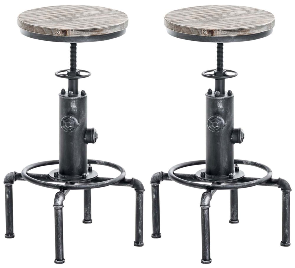 Set 2 taburetes industriales regulables en metal plateado antiguo