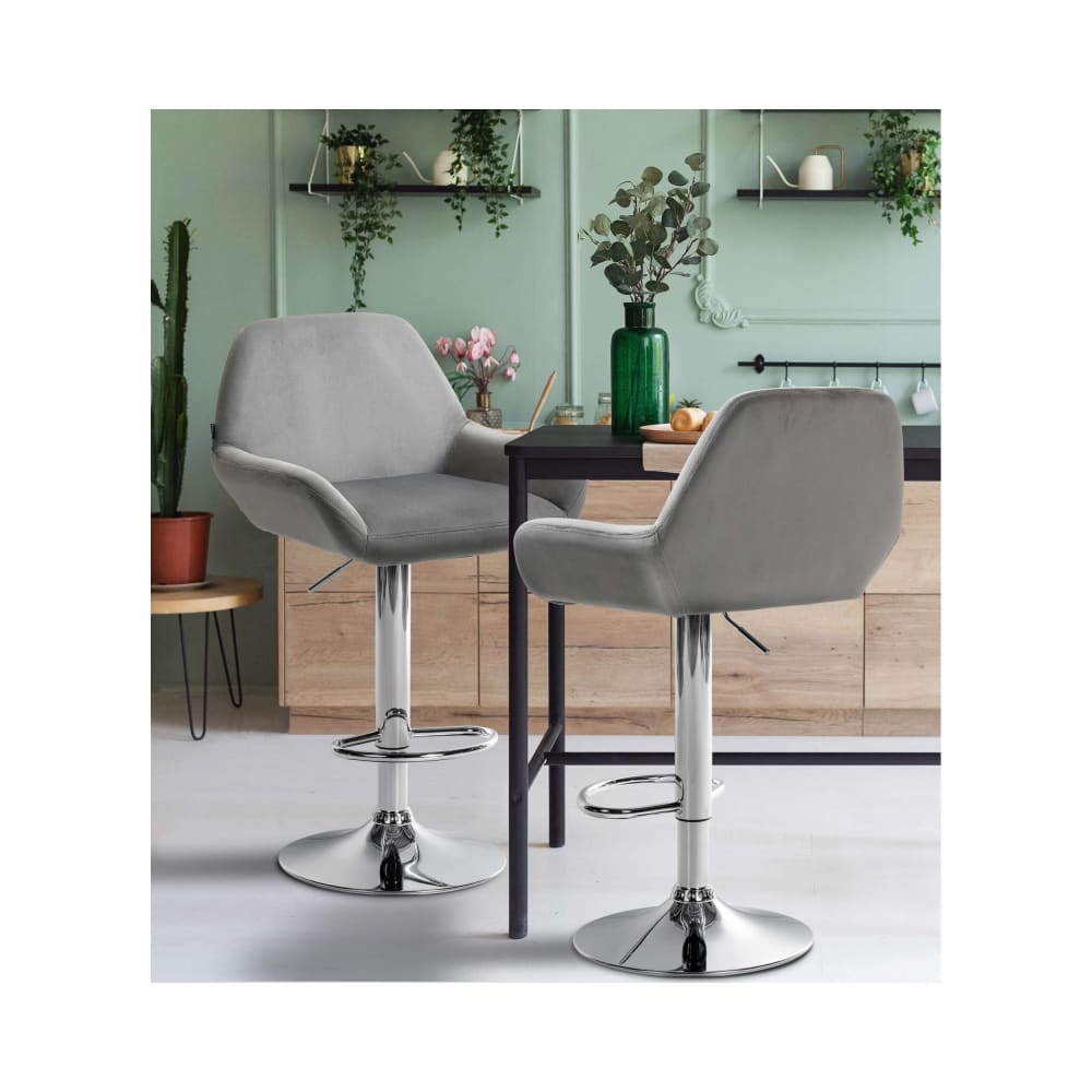 Tabouret de bar velours ajustable pivotant velours Gris