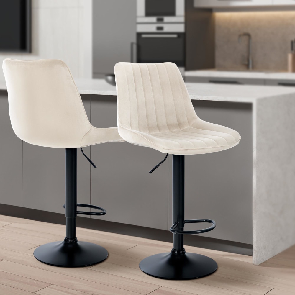 CLP Barhocker Samt höhenverstellbar drehbar Samt creme style modern Beige Samt