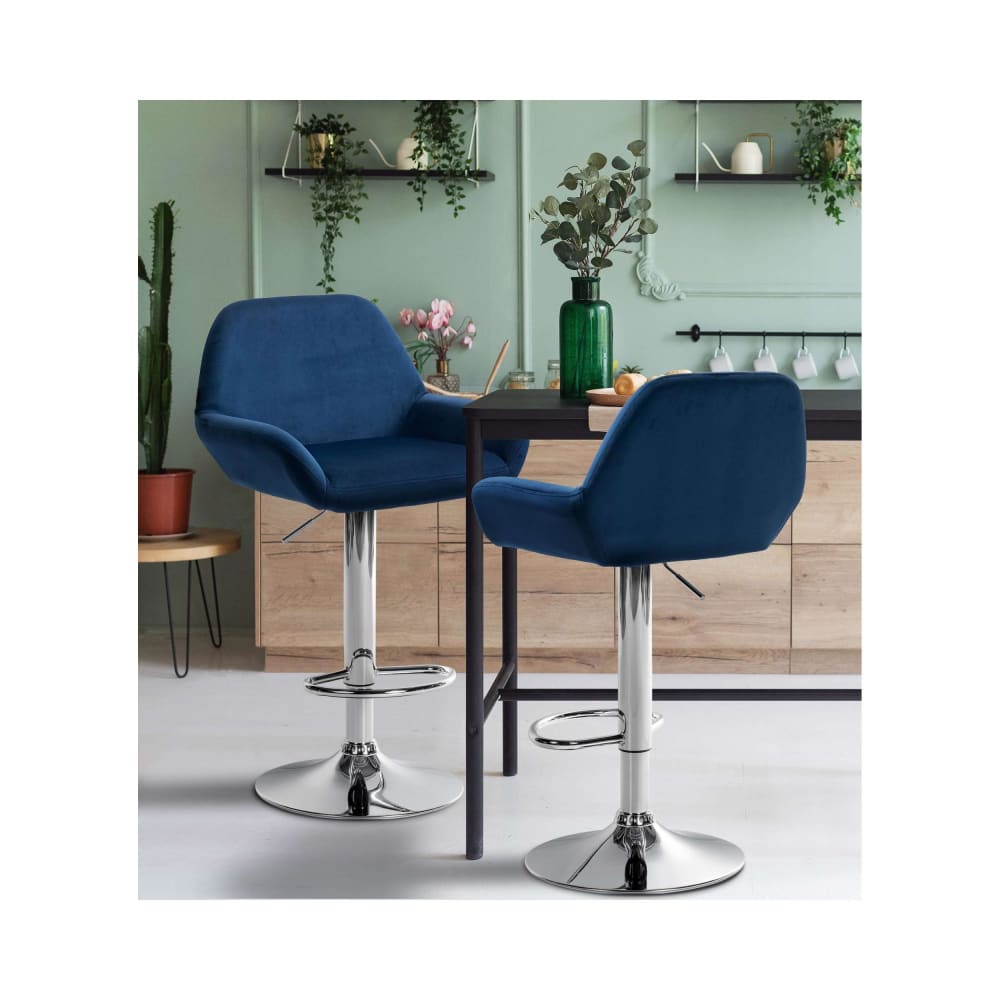 Tabouret de bar velours ajustable pivotant velours Bleu