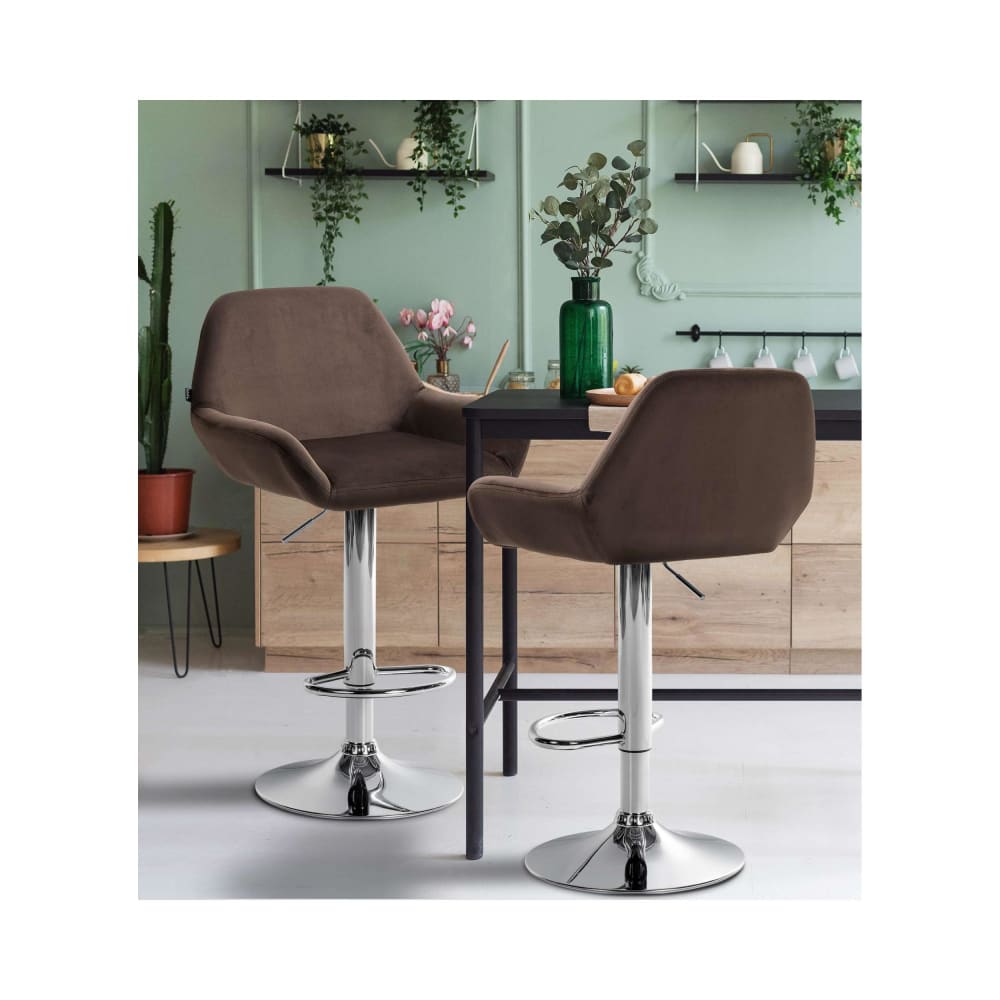 Tabouret de bar velours ajustable pivotant velours Marron