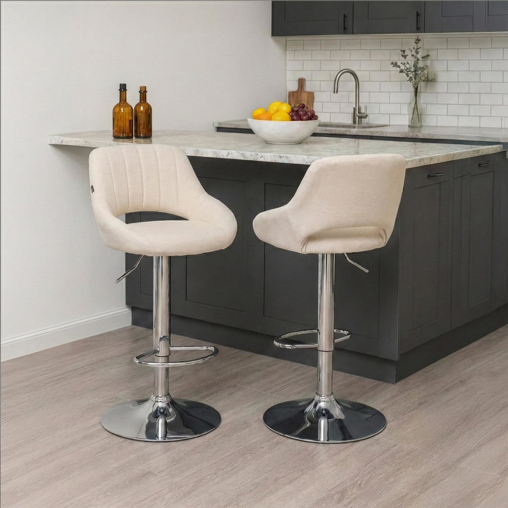 Tabouret de bar en tissu ajustable pivotant stoff crème