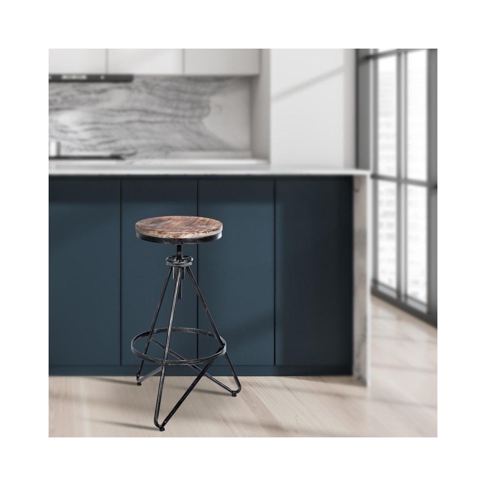 Tabouret de bar industriel réglable en métal Argent