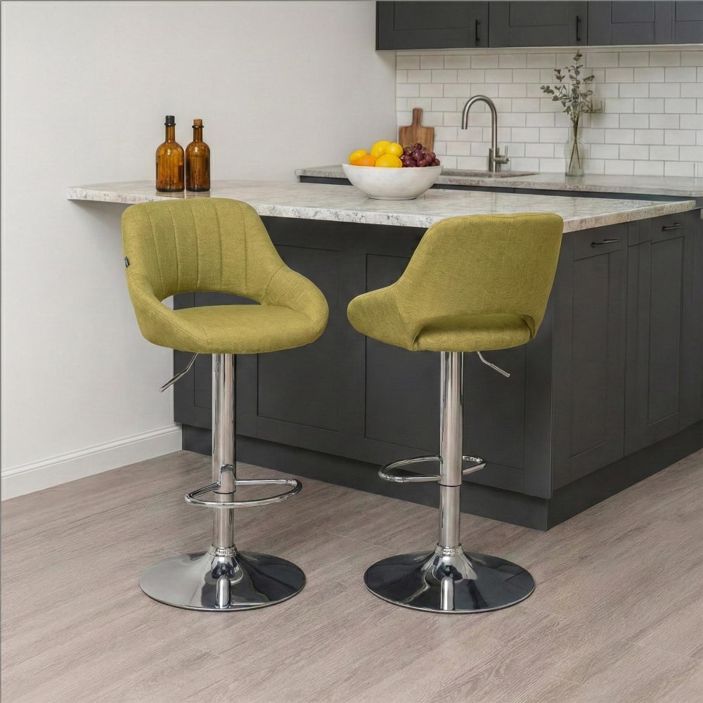 Sgabello da bar regolabile in tessuto colore verde - CLP