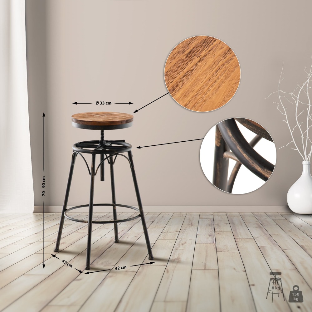 Lot de 2 tabourets de bar industriel en metall bronze - Maisons du Monde